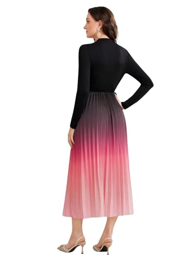 Image of LITZO Dress for Women || Women's Ombre Pleated Maxi Dress || Elegant Long Sleeve Gradient A‑Line Gown for Parties & Casual Outings || Lightweight Comfortable Casual Wear (T-L-19-20)