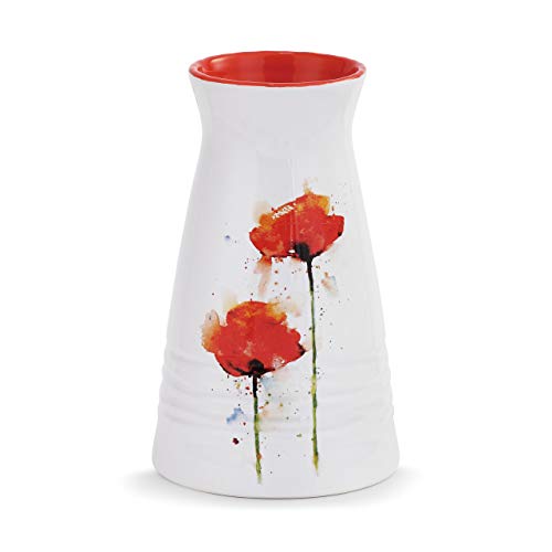 DEMDACO Dean Crouser Poppy Blooming Flower Watercolor Red 7 x 5 Glossy Ceramic Stoneware Vase