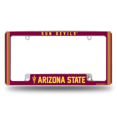 Rico Industries NCAA Arizona State Sun Devils - ASU Classic 12" x 6" Chrome All Over Automotive License Plate Frame for Car/Truck/SUV