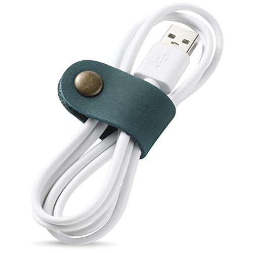 Jack&Chris Cable Organizer, USB Holder, Cable Management, Leather, Blue