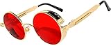 Steampunk Retro Gothic Vintage Hippie Colored Metal Round Circle Frame Sunglasses Colored Lens OWL (Steampunk_C10_Gold_Red_Sea, PC Lens)
