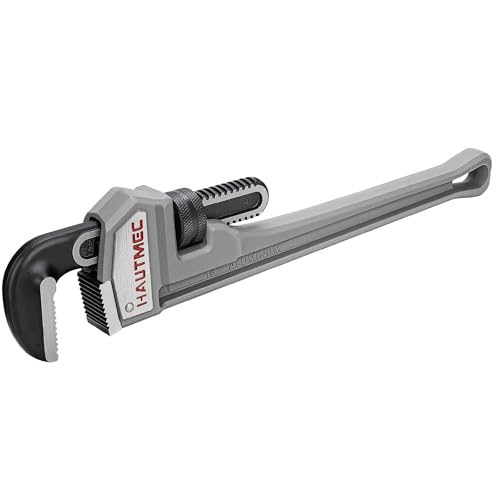 HAUTMEC Heavy-Duty Straight Pipe Wrench, 450mm(18 inch) Plumbing Wrench, Heat-Treated Floating Hook Jaw and Light-Weight Cast Aluminum Wide I-Beam Handle HT0186-PW