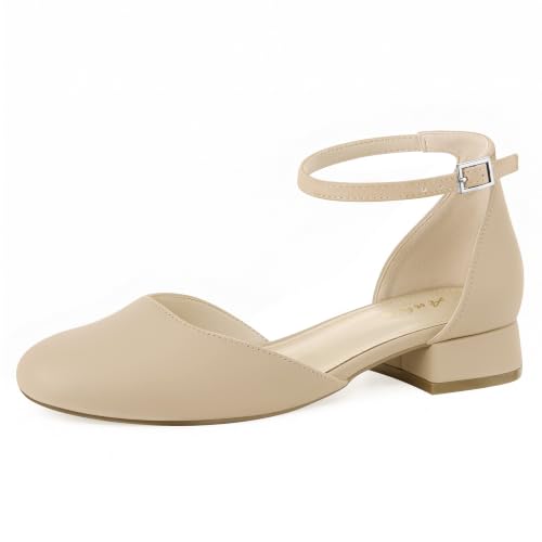 Image of Ankis Round Closed Toe Heels for Women, Low Block Heel Dress Shoes