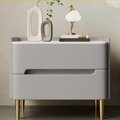 Gray Modern Minimalist Solid Wood Bedside Table with Slate Top - Stylish Wooden Nightstand for Bedroom, Sofa, or Living Room - Double Storage Modern Coffee Table