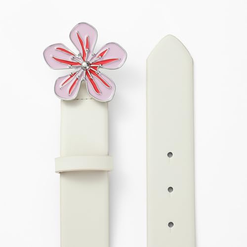 Women’s White Belt with Flower Buckle Cute Pink Blossom White Belt for Dresses, Jeans, Outfits3