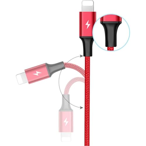 Image of Nylon Braided 3 in 1 Fast Charging Cable, 3A, 3 Feet, Red