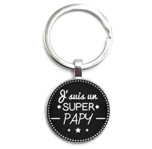 WAY2BB - Porte-clés fond noir écriture blanche j'suis un super Papy - idée cadeau pour la fête des grands-pères/Papi - cadeau de Noël - cadeau pour les Hommes Cover