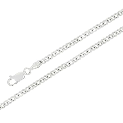Silver Necklace Chain for Men Women - SOLID GENUINE 925 Sterling Silver 3mm Width Diamond Cut Curb Chain Length 16-24IN