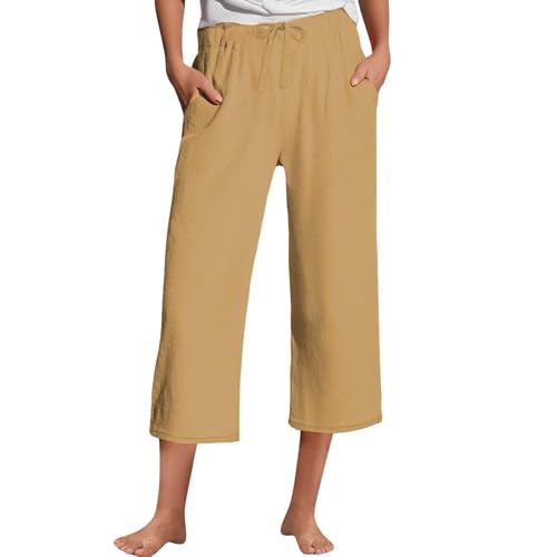 Pantalon capri taille haute pour femme qui cherche un confort estival léger
