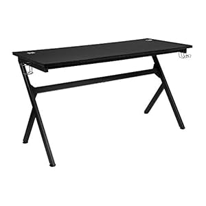 Flash Furniture 55″ x 24″ Extra Large Gaming Desk with Headphone Hook and Cup Holder-Free Mouse Pad, PVC, Engineered Wood: Medium Density Fiberboard, Black, Set of 1