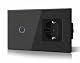 Bseed Touch Lichtschalter mit Steckdose aus Glas, Modern Unterputz, Schwarz