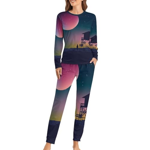 Pyjama femme Nébuleuse Galactique ensemble sleepwear pantalon et t-shirt manches longues douillet