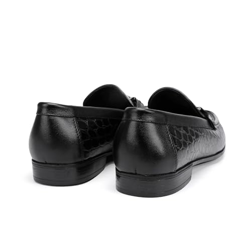 GOLDEN COXES FAMILY Casual Leather Dress Shoes for Men, Premium Alligator Printed Buckle Loafer Business Slip on Penny Loafer Party Wedding Shoes for Mens, Black, 10 — view 6