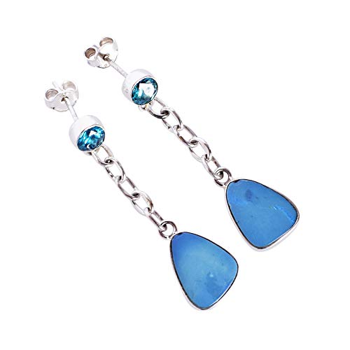 Boucles d'oreilles argent 925 opale de feu et quartz bleu, le bijou bohème chic pour vos soirées