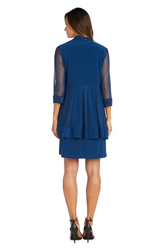 Image of R&M Richards Women's Elegant 2-Piece Shift Dress with Pleated Shimmer Duster Jacket for Mother of the Bride, Cocktail Attire