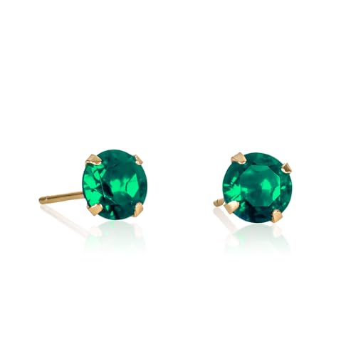 namana Petites Boucles d'Oreilles Vert Emeraude en Solitaire en Argent Sterling 925 Plaqué Or, Simples Boucles d'Oreilles Or pour Femme et Jeune Filles avec des Pierres Vertes Rondes