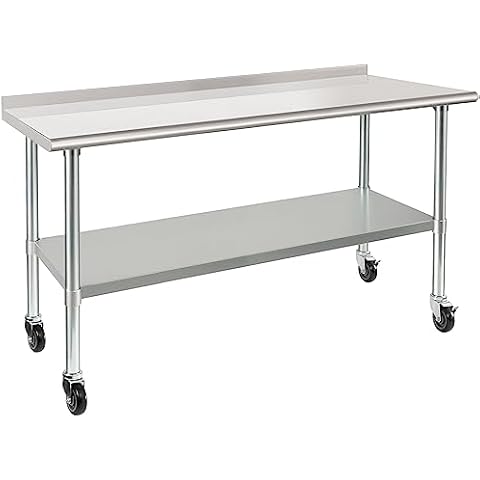HARDURA Stainless Steel Table 24 x 60 Inches with Wheels Casters NSF Heavy Duty Commercial Prep Table with 2” Backsplash and Adjustable Undershelf for Restaurant Kitchen Home and Hotel Cover