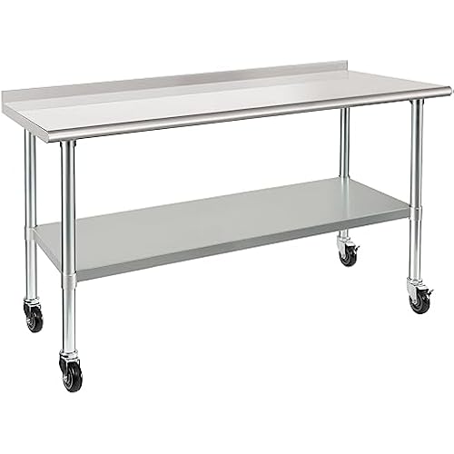 HARDURA Stainless Steel Table with Wheels 24X60 Inches, 2" Backsplash