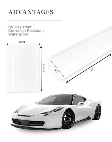 Image of Gloss White 3ft x 5ft Vinyl Wrap, Scratch Resistance Car Wrap for Motorcycles, Laptops, Cell Phones and Furniture with Air Release Technology (Gloss White)