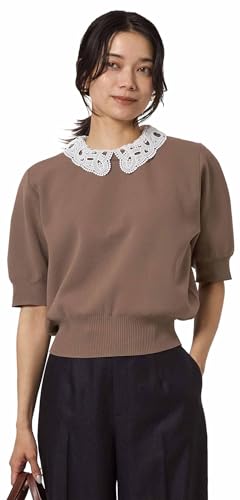 [ユナイテッドアローズ グリーンレーベル リラクシング] 襟レース 2WAY 5分袖 プルオーバー ニット -ウォッシャブル- 35181000000 2300 BEIGE(23) FREEのサムネイル