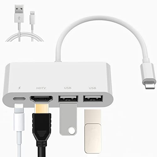 Lightning to HDMI Adapter, MFi Certified 4 in 1 1080P Digital AV Adapter with USB Camera OTG Adapter and Charging Port for iPhone, Support USB Flash Drive, MIDI Keyboard, Mouse, Projector/Monitor