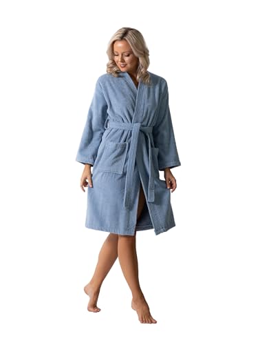 Image of Luxurious Turkish Terry Kimono Collar Super-Soft Terry Absorbent Bathrobes for Women