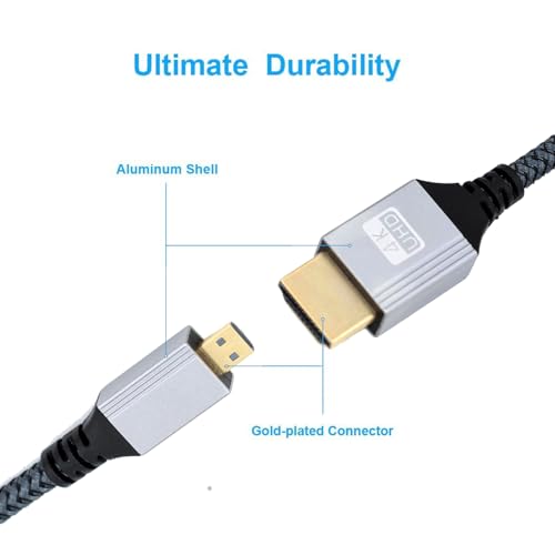 Seadream 4K Micro HDMI to HDMI Cable 1FT 2Pack High-Speed Full HDMI to Micro HDMI Braided Cord Support 3D 4K/60Hz 1080p - Thumbnail 3