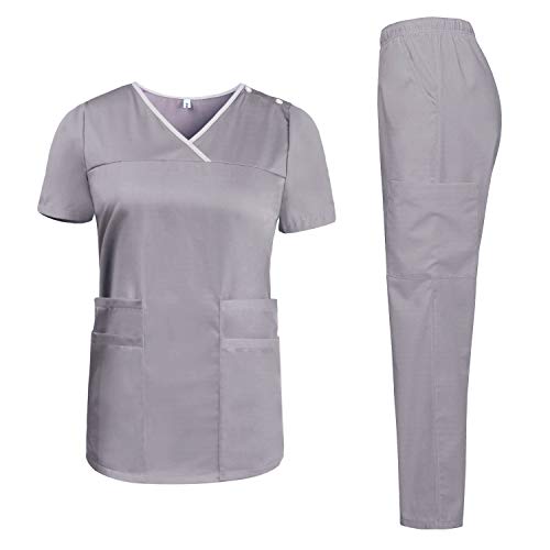 Aibrou Uniformi mediche Donne Infermieri Scrub Set Slim Scrub Uniformi mediche Antirughe Scollo a V Top e Pantaloni Uniforme Sanitaria