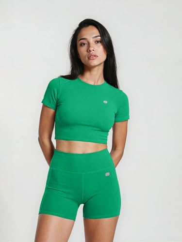Image of Sfytt Women Gym Crop Top Athletic Yoga Short Sleeve Fitness Tight Tee Outdoor Workout Cropped Tank Tops
