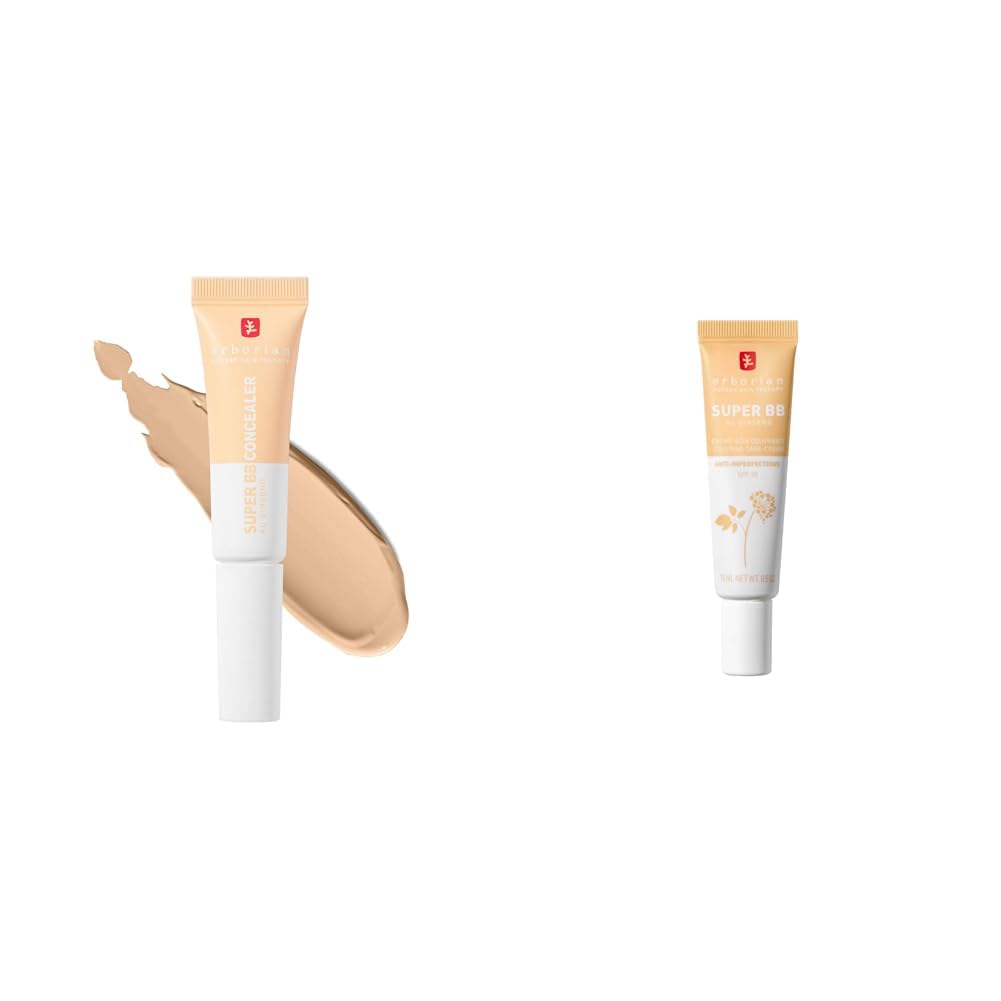 Erborian - Super BB Concealer & Super BB Duo - Hochdeckender Pflege-Concealer + Getönte Gesichtspflege mit hoher Deckkraft gegen Unreinheiten - Koreanische Kosmetik - Nude