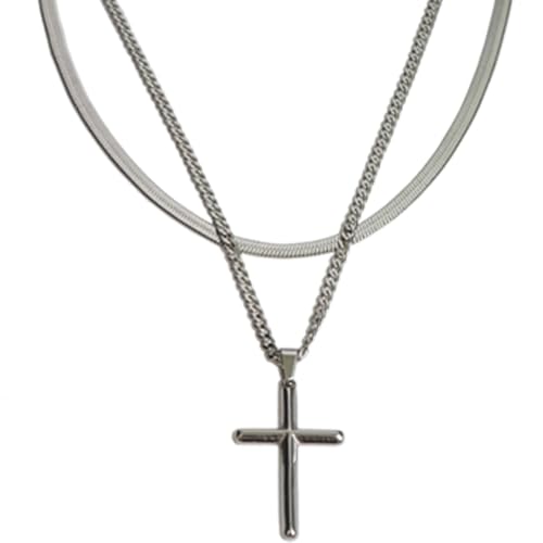 Juozyve Collier Croix Argent Hommes Femmes : Pendentif en Forme de Croix avec Chaîne Bijoux Cadeau pour Homme et Femme Acier Inoxydable 50-55cm pour Garçons Fille