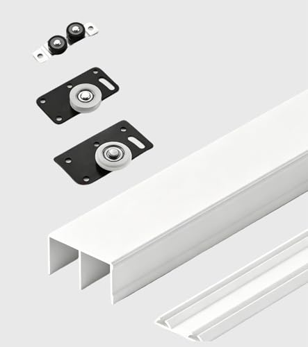 Kit de Herrajes para Puerta Corredera de Gabinete, Riel de Aluminio con Rodillos de Nylon, Sistema de Riel Doble para Puerta Interior, Patio, Ducha y Puerta Corredera (Blanco, 40in/101.6cm)