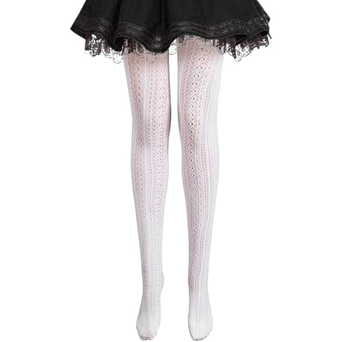 Damen Strumpfhose Weiß Lolita Strumpfhose Geschnitzte Vintage Spitze Blumen Strumpfhose Frauen Jk Pattern StrüMpfe Spitze Aushöhlen Gemusterte Strumpfhosen Trachten Strumpfhose Vintage Mode Pantyhose