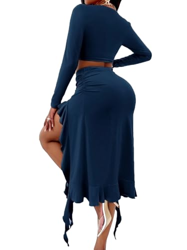 Image of BARASA Women Summer 2 Piece Skirt Sets Comfy Ruffle Trim Irregular Split Sexy Y2k Club Party Tops Jellyfish Skirt Suits S69