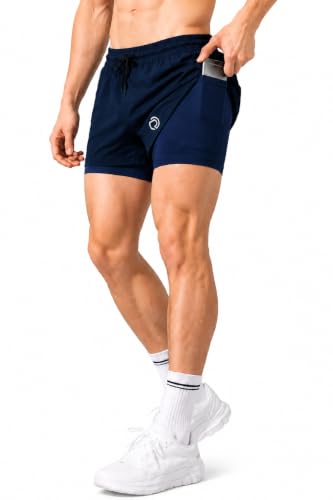 Image of TRUEREVO - 2 in 1 Running Sports Shorts for Men with Mobile Phone Pocket - Quick Dry & Lightweight Moisture-Wicking Active Wear, Gym Shorts for Men Workout - Double Layer Half Pant with Inner Tights
