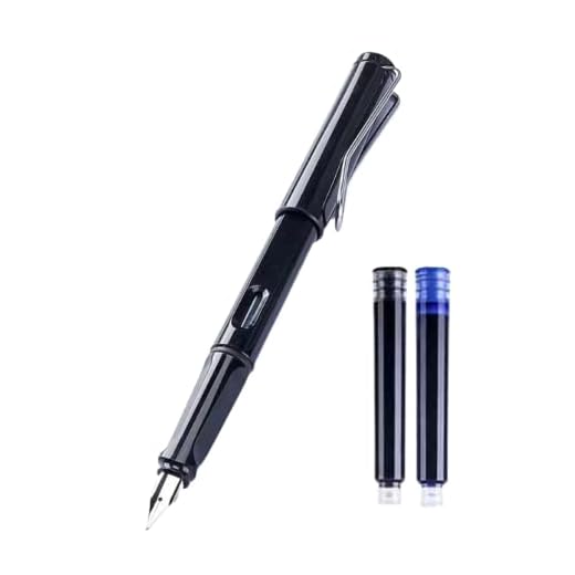 Caneta tinteiro + 2 recargas (azul e preto), anatômica recarregável com conversor