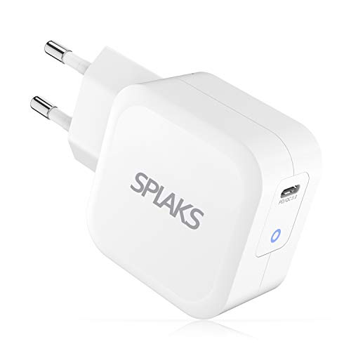 SPLAKS GAN-Tech - Cargador USB C de 61 W para iPhone 11/11Pro/Max/XS/Max/XR iPad Pro/Air MacBook Pro/Air Galaxy S10/9/8 Huawei Mate 20 X 5G Xiaomi etc. Blanco Blanco