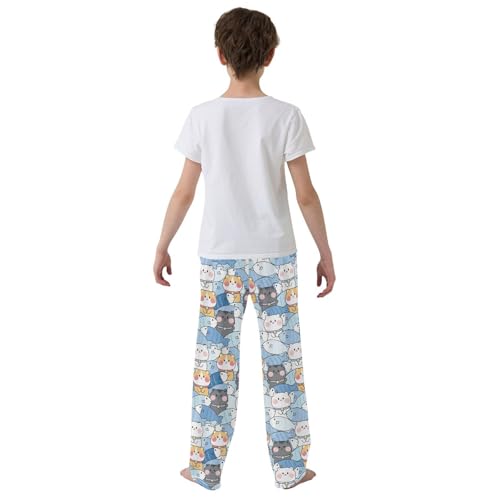 Cartoon Cat Fishes Boys Long Pants Soft Trousers Elastic Waist Kids Lounge Bottoms with Pockets S-XL3