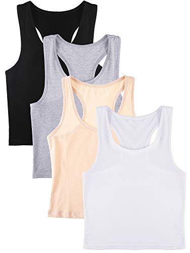 Boao 4 Pieces Basic Crop Tank Tops Sleeveless Racerback Crop Top For Women(Black, White, Light Grey, Beige,Medium) #TOP3