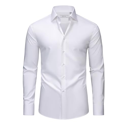 REXIUD Men's French Cuffs Dress Shirt Stretch Windsor Collar with Removable Collar Stays Long Sleeve Solid (US, Neck Sleeve, 15, 32, 33, White) by REXIUD - Used condition - Image 5