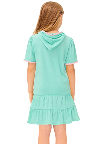 Besserbay Little Girls Ruffle Hem Terry Light Blue Hooded Cover Up Short Sleeve Full Zip Beach Bathrobe 9-10 Years #TOP4