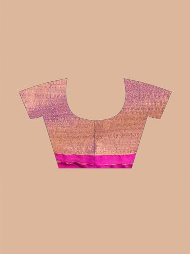 Image of Women's Tissue Cotton Saree | Plain Lightweight Tassel Pallu Saree with Blouse