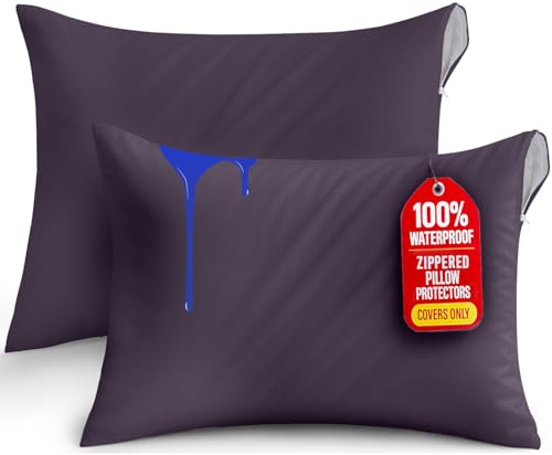 Utopia Bedding Premium 100% Waterproof Pillow Protectors with Zipper Standard Size (Set of 2), Bed Bug and Dust Mite Proof Zippered Pillow Covers, Pillow Encasement Cases, Purple