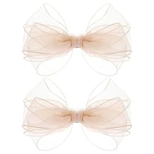 2PCS 5.5 Inch Organza Hair Bow Clips Big Rose Gold Hairs Bow with Satin Knot Center Double Girls Bows for Toddler Kids Children Teens