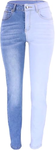 Fashioble Damen-Denim-Hose Mit Stretch-Farbverlauf Und Hoher Taille Zweifarbige Gerade Denim-Jeans, Blue, S