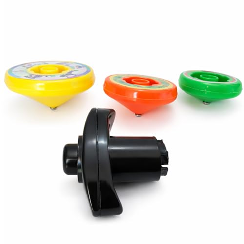 Image of Plastic Spinning Top with Launcher Set of 3 | Plastic Lattu Toy for Kids 2+ Years | Spinning top Toy with Launcher Set.