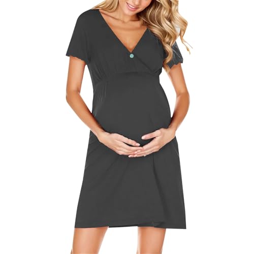 Camisones de maternidad para mujer, camisón de maternidad para mujer, cuello en V, manga corta, ropa de descanso casual de algodón, ropa de dormir modal suave, ropa de dormir cómoda, ropa de dormir