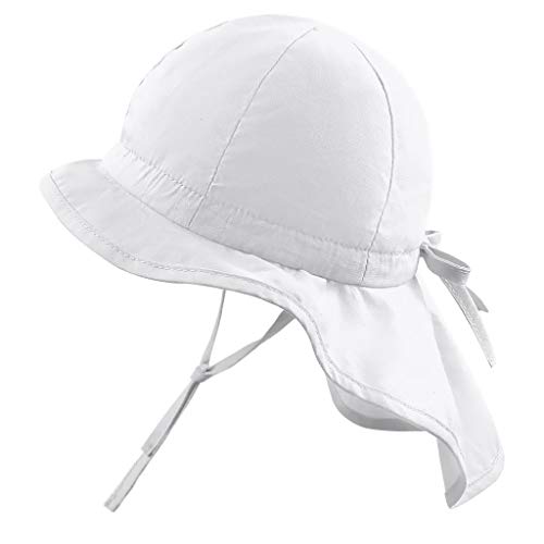 FUOITA Baby Infant Sun-Hat UPF 50+ UV Ray Protection Neck-Flap-Cap for Toddler Girls Boys Beach Pool,6-12Months,White