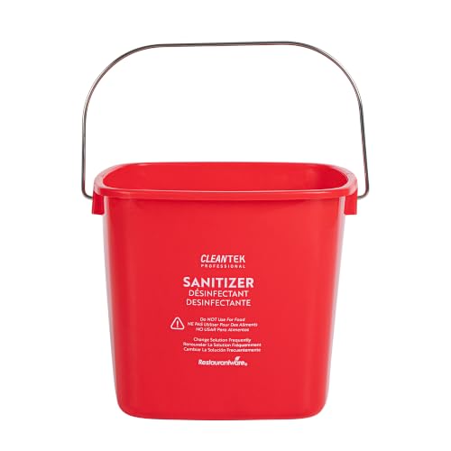 Image of Restaurantware Plastic Buckets with Stainless Steel Handle Pack of 10, 3 Quart Plastic Cleaning Pails, Red Square Design, Measurement Graduations, for Janitorial and Foodservice Use