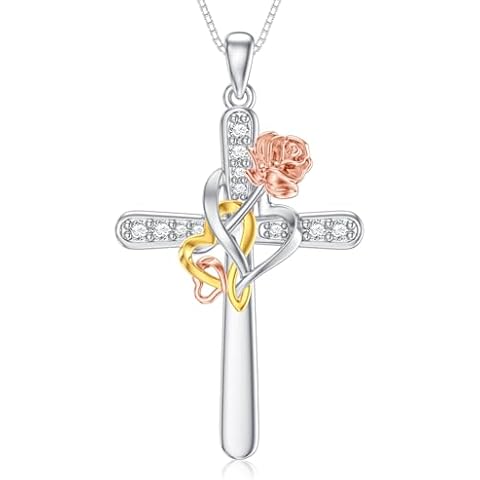 Flpruy Three Generations Necklace for Grandma 925 Sterling Silver Rose Cross Necklace Grandmother Mom Granddaughter Mothers Day Jewelry Birthday Gifts Infinity Love Necklace Cover
